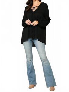 Топ Enna с текстурированными рукавами-фонариками, черный цвет Gigio, черный