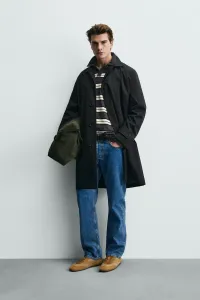 Обычный крой, водоотталкивающий тренч Zara, черный