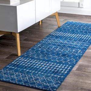 nuLOOM ковер 82 x 244 см Moroccan Blythe, Blue, выцветший бохо-дизайн, устойчивый к пятнам, для спальни, столовой, гостиной, прихожей, офиса, кухни, входной зоны
