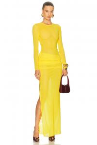 Длинное платье с рукавами и запахом Alex Perry, Yellow