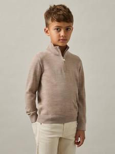 Детский свитер Blackhall с полузастежкой и воротником-воронкой из шерсти Reiss, Wheat Melange