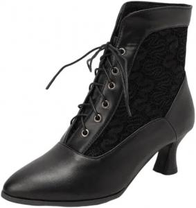 Женские викторианские кожаные ботильоны на шнуровке с высоким каблуком, винтажные праздничные туфли Generic, Black