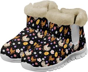 Зимние ботинки Chaqlin Rooster Snow для женщин, укороченные, теплые, с нескользящей подошвой, широкие, с флисовым плюшем, мягкие, легкие, повседневные, на плоской подошве, удобные, для улицы, Yellow White Floral Rooster