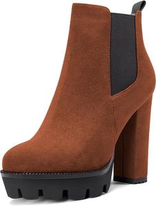 Женские ботильоны Castamere с высоким каблуком, массивной платформой, круглым носком, на щиколотку, короткие ботинки, на застежке-слипере, классические, Brown