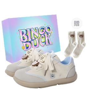 BINGO DUCK Скользоустойчивые женские скейтерские кеды низкие бежево-голубые + эксклюзивная коробка + носки в подарок, цвет Beige Blue+Exclusive Shoe Box+Gift Socks