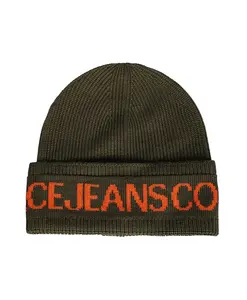 Вязаная шапка с логотипом контрастного цвета. Versace Jeans Couture, зеленый