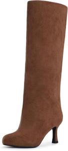 Женские замшевые высокие ботфорты Athlefit с широкой голенью, модные длинные сапоги на шпильке, с мягким голенищем, на молнии или носке, Brown