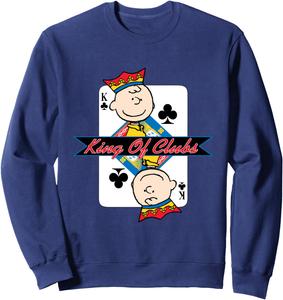 Толстовка с изображением Чарли Брауна, короля треф, синяя, с рисунком из мультфильма «Арахис» Peanuts