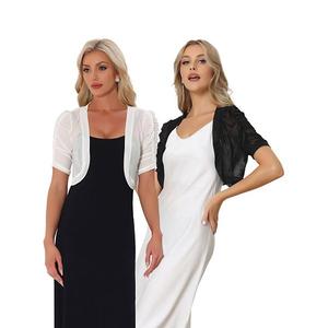 2 упаковки женской укороченной болеро-кардигана с открытой передней частью и короткими рукавами из сетчатой ткани Inspire Chic, White Black