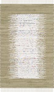 Ковер SAFAVIEH, 77 x 122 см, Montauk Collection, Ivory & Olive, ручной работы, полосатый с бахромой, хлопковый, идеален для помещений с высокой проходимостью: прихожая, гостиная, спальня (MTK711K)