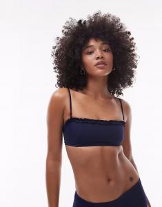 Смешанный и сочетаемый топ бикини ARKET с квадратным вырезом и оборкой темно-синего цвета