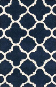 Ковер SAFAVIEH, 61 x 92 см, Chatham Collection, Dark Blue & Ivory, ручной работы, узор Quatrefoil Trellis, шерсть, подходит для помещений с высокой проходимостью: прихожая, гостиная, спальня (CHT717C)