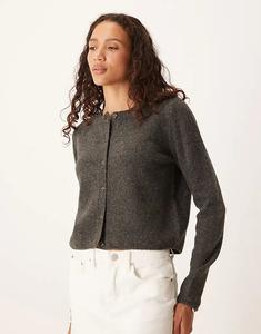 Кардиган JDY с круглым вырезом и шерстяной пряжей темно-серого цвета - СЕРЫЙ