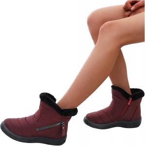 Зимние сапоги Hbeylia для женщин, водонепроницаемые, с термо-плюшем, на молнии, низкие ботильоны, легкие и удобные, противоскользящие, с низкими каблуками, теплые мягкие короткие зимние сапоги средней высоты, Red