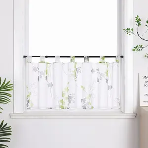 Штора Cafe с петлями, современная кухонная штора, штора в стиле бистро с цветочным принтом, короткая штора, маленькая штора, в деревенском стиле, цельная, зеленая, высота 45 см, ширина 120 см Joyswahl