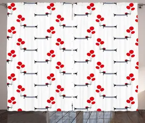 Штора в деревенском стиле Такса от ABAKUHAUS, парижская собака и воздушные шары, присборенная штора для спальни с петлями и крючками, 280 x 175 см, цвет Антрацитово-серый Вермо Abakuhaus