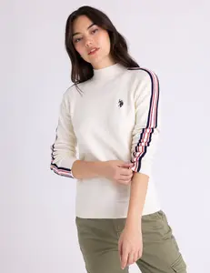 Свитер U.S. Polo Assn Signature Stripe Raglan Mock Neck, кремовый