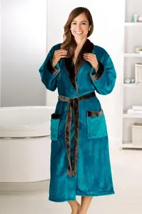 Халат унисекс Gözze "Silk Feeling" (1 шт.), женский и мужской, с элегантным блеском, длинный, цвет Petrol