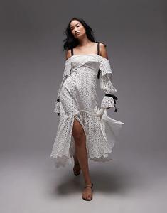 Платье миди с цветочным принтом и бретелями из репсовой ленты ASOS ARCHIVE белого цвета