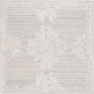 Ковер SAFAVIEH, 183 x 183 см, Glamour Collection - Silver & Ivory, ручной работы французский кантри с цветочным орнаментом, шерсть и вискоза, идеально для помещений с высокой проходимостью в гостиной, спальне (GLM604G)