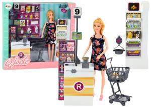 Набор кукол на полках супермаркетов, тележка для продуктов питания Lean Toys