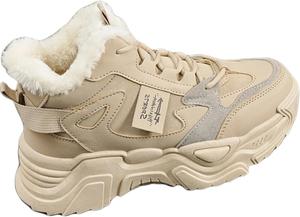 Женские зимние ботинки с искусственным мехом, теплые, с нескользящей подошвой, классические короткие ботинки для повседневных прогулок на улице ODUODU, Light Brown