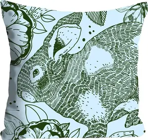 Декоративная подушка Queence "Элоиза", с зеленым кроликом, чехол без наполнения, 1 шт 40х40 см, зеленый