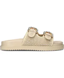 Бежевые мюли из рафии с пряжкой Stefano Lauran, бежевый