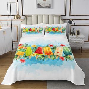 Erosebridal Комплект постельного белья Hawaiian с тропическим принтом морских волн и пальмовых листьев в стиле акварель, Red Green Blue