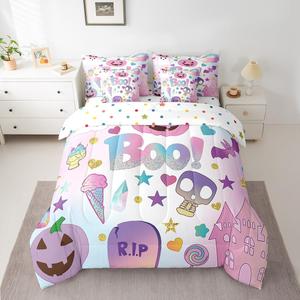 Erosebridal Комплект постельного белья Happy Halloween с принтом тыкв, привидений и пауков, Light Purple