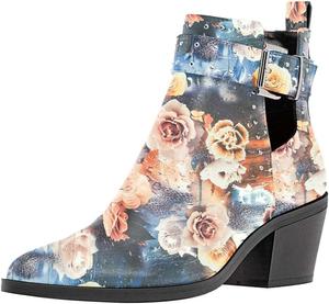 Женские ботильоны FSJ Almond с заостренным носком, вырезами в стиле челси, массивным каблуком, ремешком с пряжкой и комфортной посадкой, размеры 4-15 США, Flower