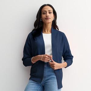 Женский кардиган с фактурной вязкой и открытой передней частью Croft & Barrow, Seattle Navy