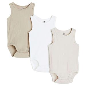 Комплект боди H&M Sleeveless, 3 штуки, бежевый/белый/темно-бежевый