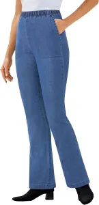 Woman Within Plus Size Fineline Stretch Denim Pull-On Bootcut Jeans