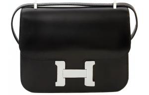 HERMES Кожаная сумка Constance Box через плечо мини женская noir black