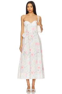 Миди-платье с цветочным принтом и галстуком Bardot, summer white floral