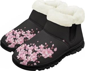 Детские зимние ботинки для девочек и мальчиков, утепленные, с меховой подкладкой, водонепроницаемые, легкие, противоскользящие Chririnla, Cherry Blossom