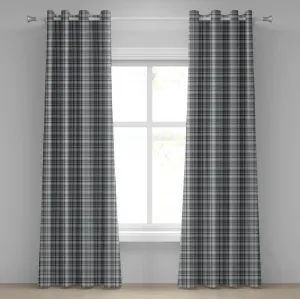 Черно-серая штора на люверсах ABAKUHAUS с традиционным узором тартан - классический вневременной шотландский дизайн, декоративные двухпанельные шторы, 280 см x 225 см, черно-светло-серый Abakuhaus