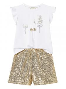 Комбинезон с блестками и оборками на рукавах TWINSET Kids, белый