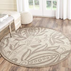 Ковер SAFAVIEH, 204 x 204 см, Courtyard Collection Round Natural / Brown CY2961 Floral для дома и улицы, водонепроницаемый, легко чистится, для патио, заднего двора, прихожей