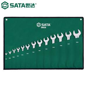 SATA 09029 Набор двойных ключей с открытым зевом, набор ключей с открытым зевом для цветка сливы, 13 предметов, полностью полированный, высокий крутящий момент, высокая твердость 6-32 мм