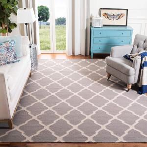 Ковер SAFAVIEH, 275 x 366 см, Dhurries Collection Dark Grey/Ivory DHU634G ручной работы плоского плетения из премиальной шерсти