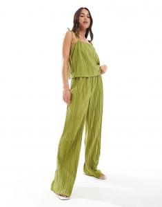 Комбинезон с высокой талией Vero Moda, плиссированный, оливково-зеленого цвета