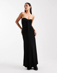 Платье макси Miss Selfridge со сборками спереди, черное