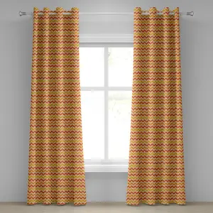 Угловая штора ABAKUHAUS с люверсами, волнистый геометрический узор, теплые цвета, декоративное графическое винтажное искусство, двухпанельные декоративные шторы на окно, 280 см x 245 см, цвет: оранжевый, кремовый, желтый