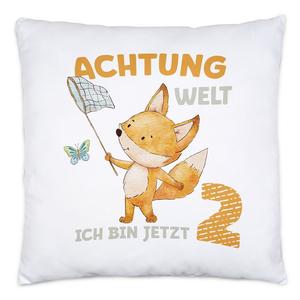 Внимание, мир, я теперь две подушки, 2-й день рождения, 2 года, лиса, бабочка, день рождения, ребенок, всего наилучшего Hey!Print