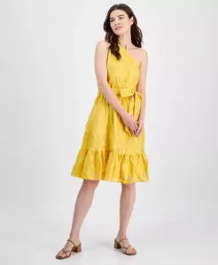 Женское жаккардовое платье на одно плечо с поясом Anne Klein, оранжевый