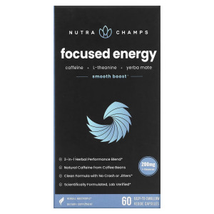 NutraChamps, Focused Energy, 60 Easy-to-Swallow Veggie Capsules