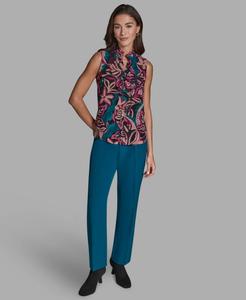 Женская блузка без рукавов с оборками спереди BCBG, Black/Bordeaux