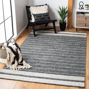 Ковер SAFAVIEH, 122 x 183 см, Striped Kilim Collection Black/Ivory STK509Z ручной работы плоского плетения из хлопка